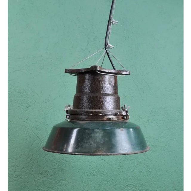 Mid-Century Modern Industrial Lamp in Metal Enemalted and Hierro, 1940s For Sale - Image 3 of 11
