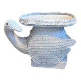Vintage White Wicker Swan Plant Stand For Sale