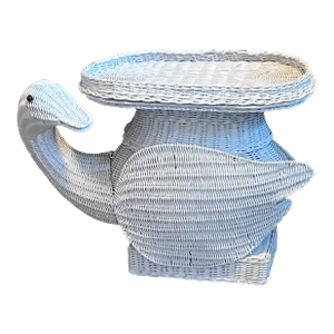 Vintage White Wicker Swan Plant Stand