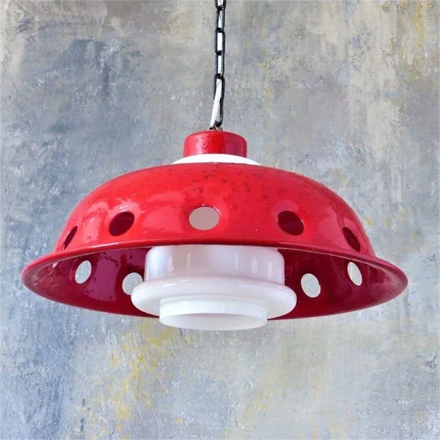 Ceiling Lamp with Red Enamel Overlay, 1960s For Sale - Image 14 of 14