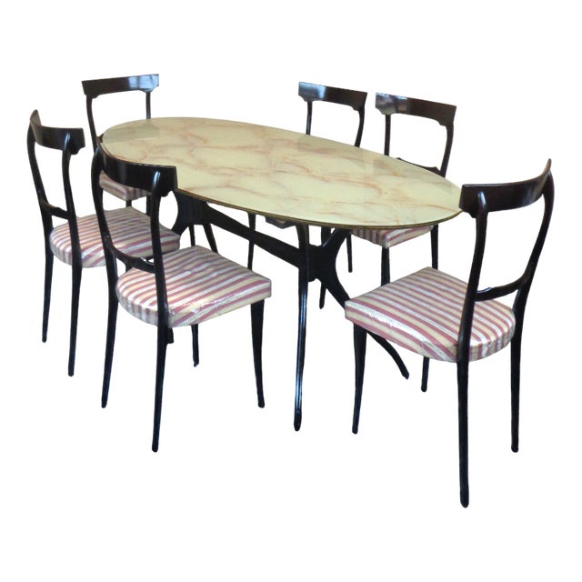Table and Chairs in the style of Paolo Buffa, 1950s, Set of 7 For Sale