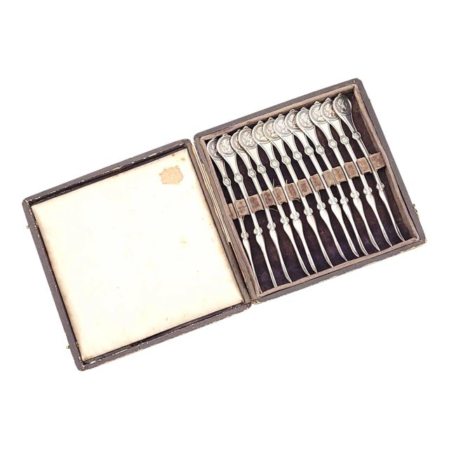 19th Century Set of 12 Reed & Barton Medallion Nut Picks in Sterling For Sale