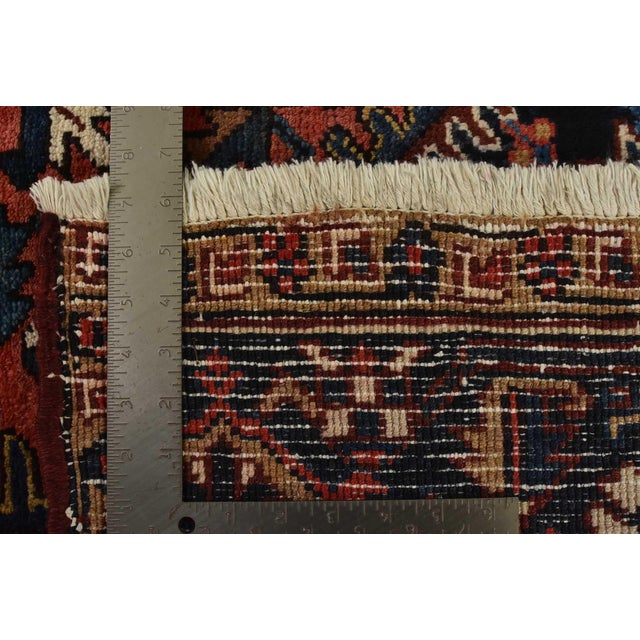Heriz Rug 9′ X 10’5” Red Wool Vintage Tribal Hand-Knotted Oriental Carpet For Sale - Image 15 of 15