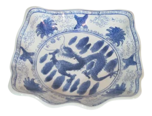 1990s Asian Porcelain Dragon Bowl