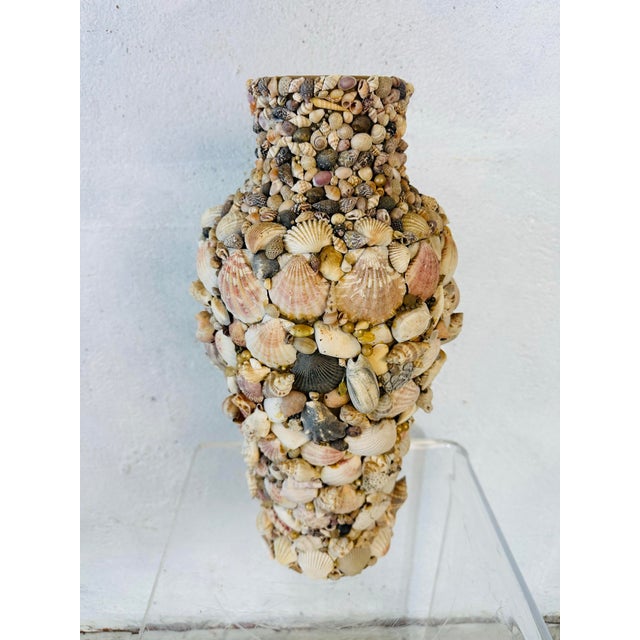 Coastal Large Vintage Shell Art Vase For Sale - Image 3 of 4