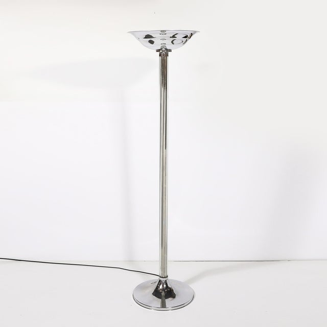 Metal Pair of Art Deco Machine Age Chrome and Glass Rod Torchieres For Sale - Image 7 of 17