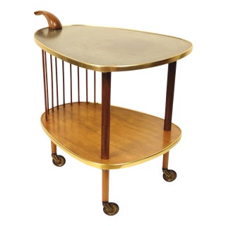 Mid-Century Modern Scandinavian Kidney-Shaped Wooden Bar Cart Serving Trolley, 1960s For Sale
