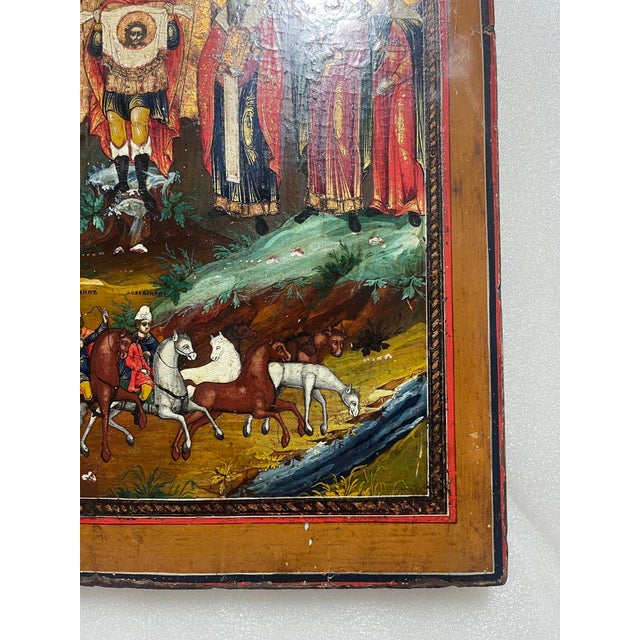 19th C. Icon St. Floros and Lauros With Archangel Michael Holding the Holy Face For Sale In Los Angeles - Image 6 of 8