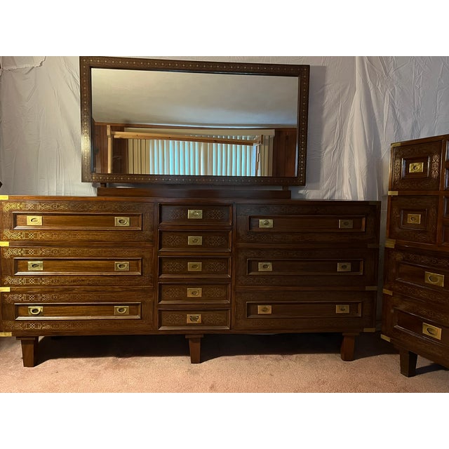 Vintage Latif Bros 100% Solid Rosewood Bedroom Furniture With Brass Hardware - Set of 5 For Sale - Image 10 of 12