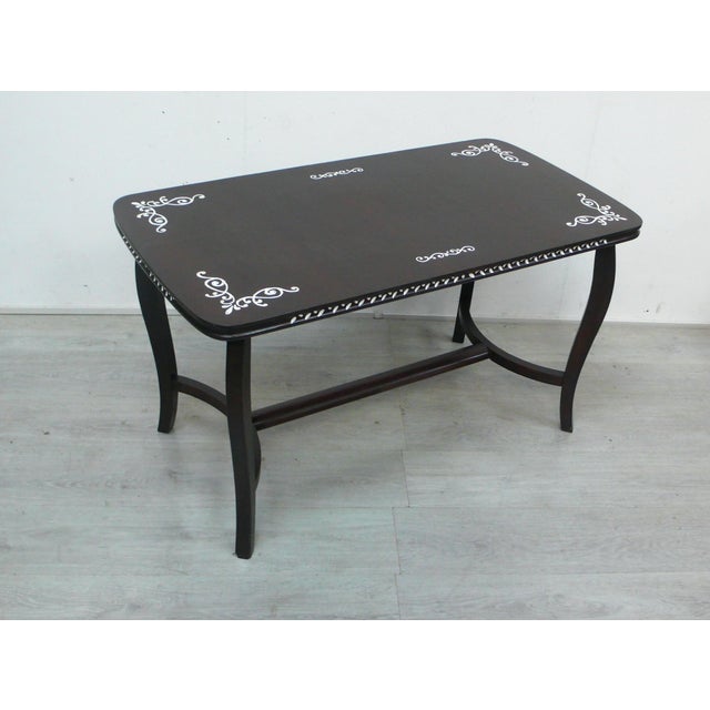 Dark Walnut Coffee Table with White Dekor, Germany, 1930s For Sale - Image 6 of 6