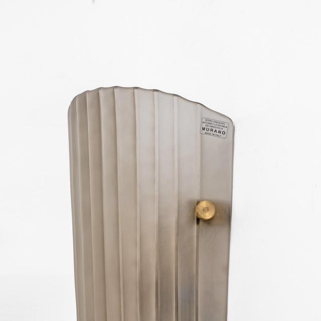 2000 - 2009 Murano Glass Wall Sconces in Satin Smoke Glass and Brass, Italy, 2000, Set of 2 For Sale - Image 5 of 9