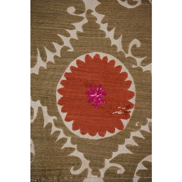 Decorative Suzani Embroidery | Olive Green Living Room Wall Hanging 6'11'' X 10'3'' For Sale - Image 11 of 15