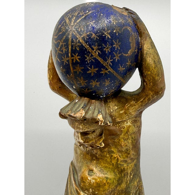 Rare late 18th–early 19th century carved wooden figure of Atlas supporting a celestial sphere, Northern Italy (Venice or...