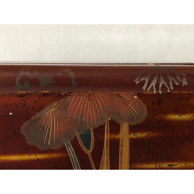 1950s 1950s Old Japanese Hand Painted Bird on Pond W Plants Lacquer on Wood Box For Sale - Image 5 of 11