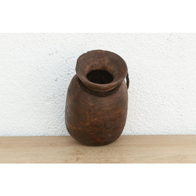 19th Century Rustic Petite Wooden Vessel With Rope For Sale - Image 5 of 6