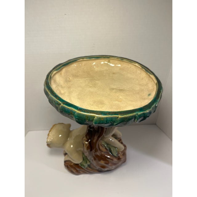 1950s Mid-Century Modern Italian Chinoiserie Majolica Monkey & Bok Choy Sculpture Compote Centerpiece For Sale - Image 5 of 10