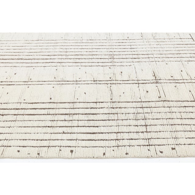 Minimalist Linear Berber: Modern Hand-Knotted Moroccan Style Wool Rug For Sale - Image 4 of 10