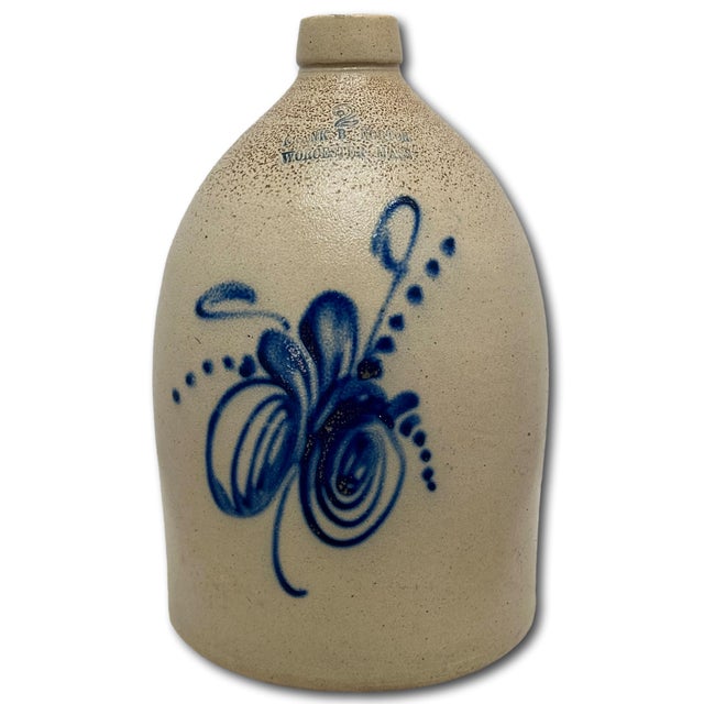 Ceramic Excellent Antique American 2 Gallon Blue Decorated Stoneware Jug by F B Norton & Co. Worcester Massachusetts 1880s For Sale - Image 7 of 18