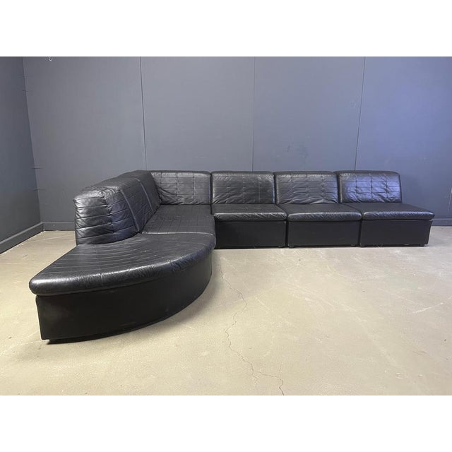 Vintage Black Patchwork Leather Modular Sofa from Laauser, 1970s, Set of 6 For Sale - Image 9 of 11