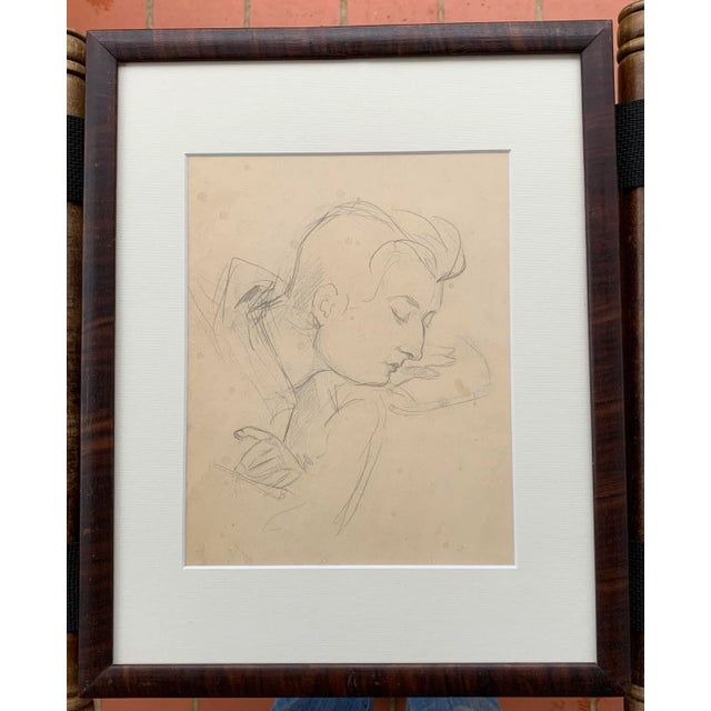 Early 20th Century Framed 1930s Pencil Sketch Portrait of a Woman For Sale - Image 5 of 5