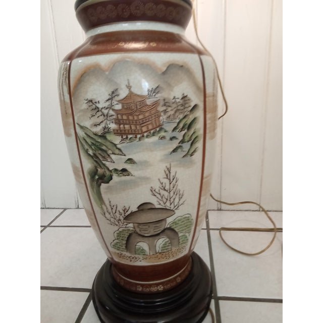 SUPER EXCEPTIONAL Asian Art Crackle Glaze Lamp cir. 1920/30 measures 32" to the top of a super cool brass finial !...