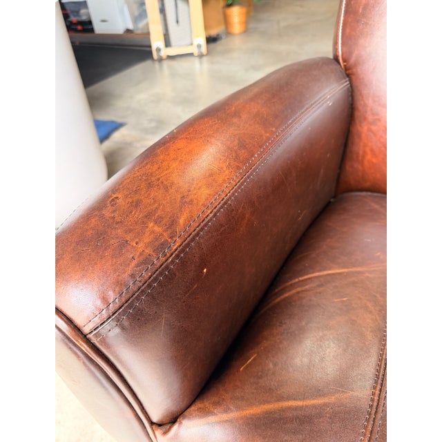 Wood Uttermost Brown Leather Booker Accent Chair For Sale - Image 7 of 9