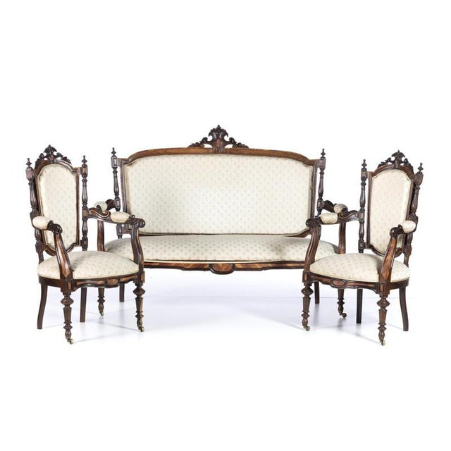 19th Century Sofa and Armchairs in Wood, Set of 3 For Sale - Image 6 of 6