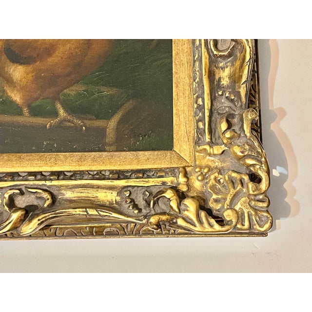 Paint Mid 20th Century Brown Rooster Painting in Ornate Gold Frame For Sale - Image 7 of 12