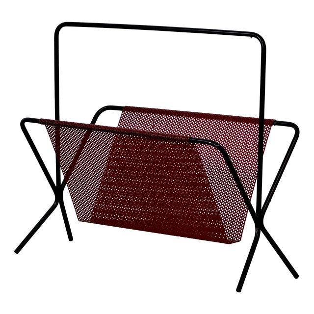Mid-Century Modern Black and Red Magazine Rack from Pilastro, 1950s For Sale