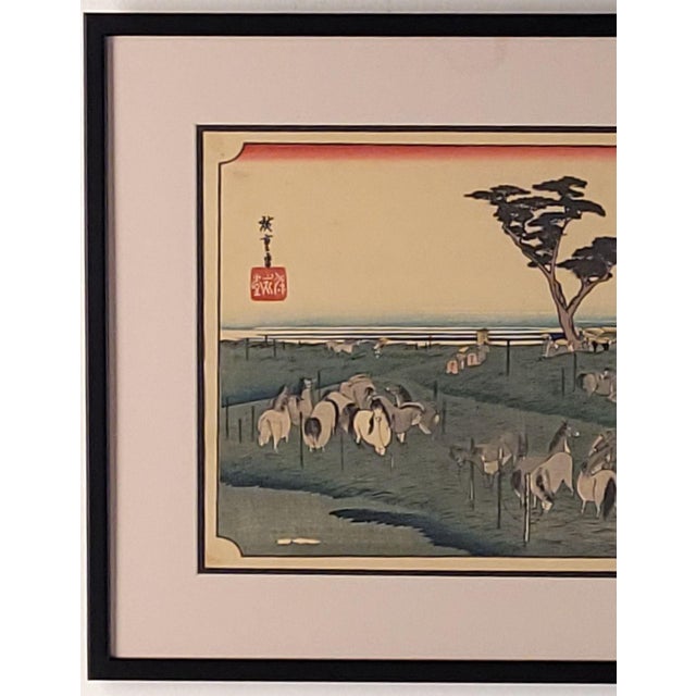 Japanese Hiroshige Woodblock Print, View of Chiryu With Horses, Probably Vintage For Sale - Image 3 of 7