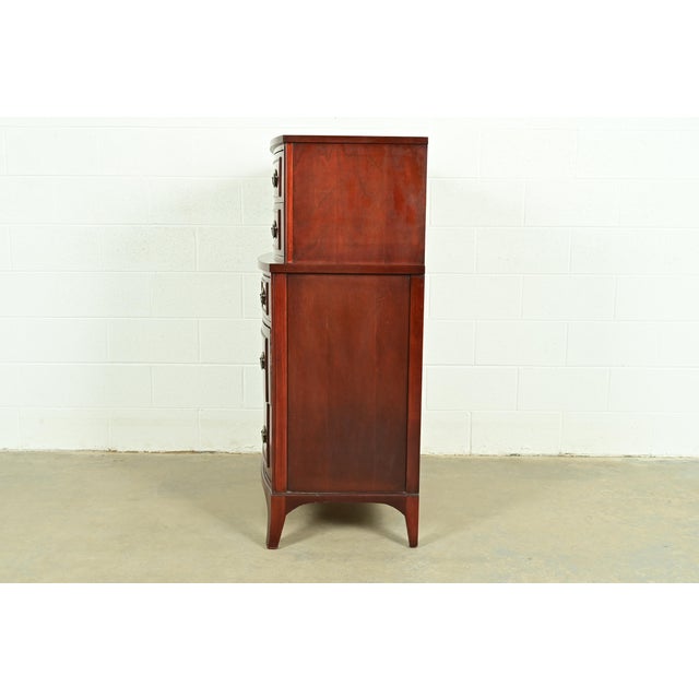 Federal Inlaid Mahogany Bow Front Highboy Dresser by National Furniture, Circa 1960s For Sale - Image 11 of 14