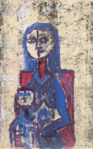 Sven Linder, Modern Depiction of Mother and Child, Mixed Media on Panel