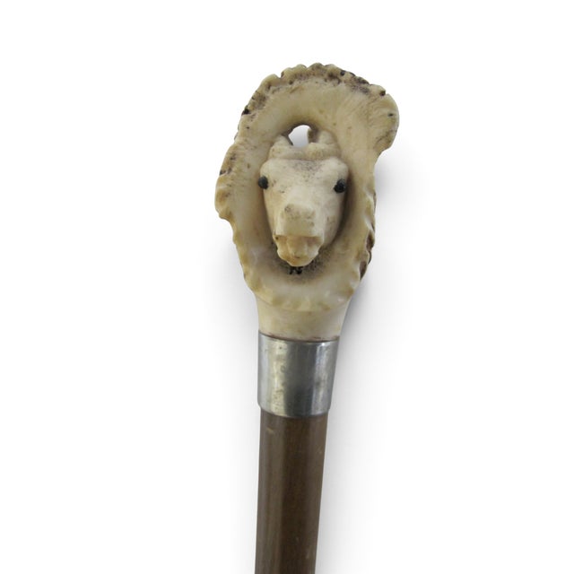Cabin Reindeer Carved Stag Deer Antler Handle Antique Walking Stick Cane For Sale - Image 3 of 13