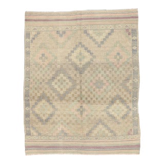 Mid 20th Century Vintage Washed Out Embroidered Rug For Sale