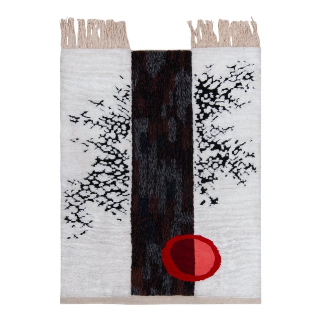 Vintage Mid-Century Tapestry Rug in Red, White and Black Geometric Pattern For Sale