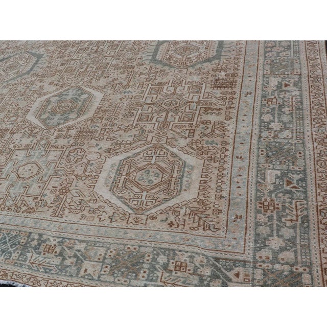 Tan Vintage Persian Heriz Rug With All-Over Medallion Design in Tan and Blues 9'4 X 12'10 For Sale - Image 8 of 14