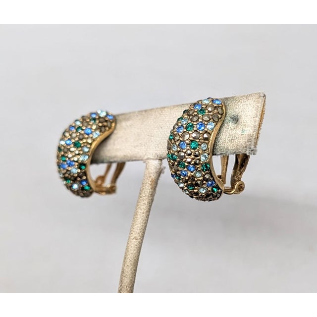 Vintage 1980s Signed Les Bernard Pavé Rhinestone Clip Earrings- 2 Pieces For Sale In Philadelphia - Image 6 of 12