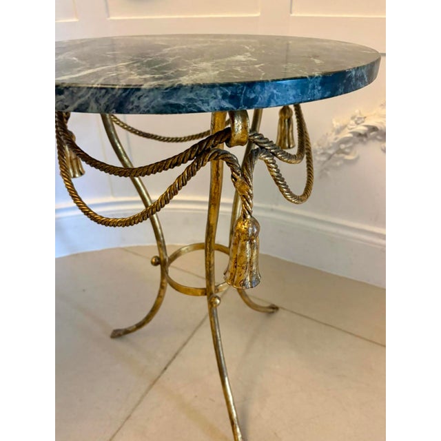 Antique Italian Gilt Metal and Verde Marble Tassel Side Tables, 1920, Set of 2 For Sale - Image 9 of 14