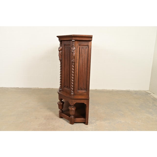Antique French Gothic Revival Oak Bar Cabinet With Carved Figures, Circa 1890s For Sale - Image 12 of 14