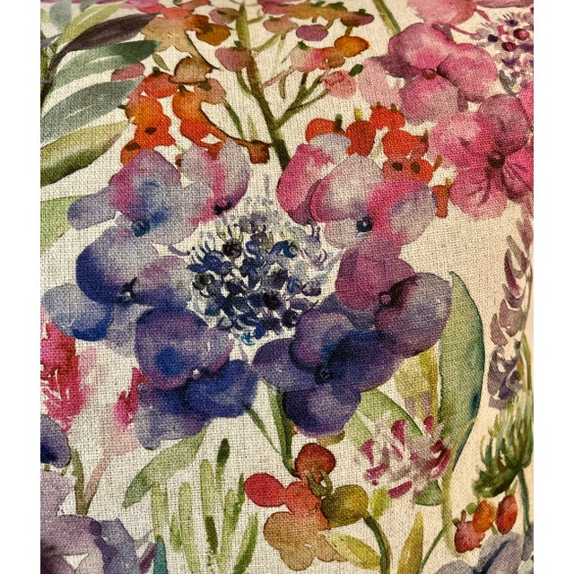 Farmhouse Large Bolster Pillow Decorated With a Vibrant Purple Hydrangea Floral Pattern - Made in U K For Sale - Image 3 of 12