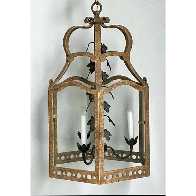 Vintage Iron and Glass Ivy Lantern | Chairish
