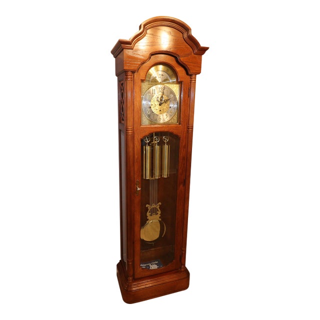 Ridgeway Model 266 Vintage Grandfather Clock in Cherry With Moon Dial, Triple Chime For Sale