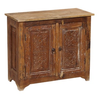 Two-Door Nightstand Made From Antique Indian Teakwood Architectural Elements For Sale