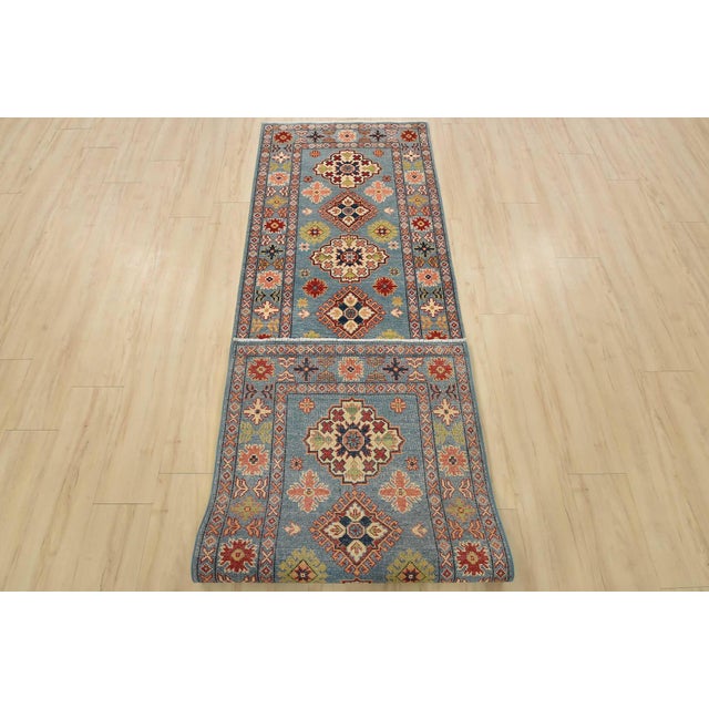 Kazak Runner 2’10” X 9’9” Blue Wool Tribal Hand-Knotted Oriental Rug For Sale - Image 12 of 13
