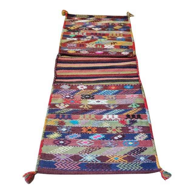 Vintage Turkish Hand Woven Kilim Donkey Saddle Bag For Sale
