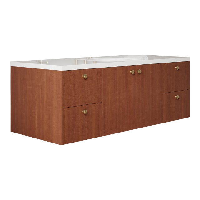 Floating Bathroom Vanity - 48" Width - Natural Wood Veneer - Handcrafted in Brooklyn, Ny For Sale