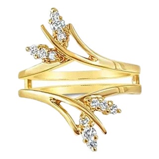 One Third Carat Leaf Style Diamond Ring Guard, Size 6 For Sale