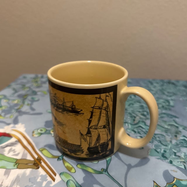 Vintags Russ Berrie Nautical Coffee Mug Sailing Ships Schooner Steamboat Cup For Sale - Image 4 of 6