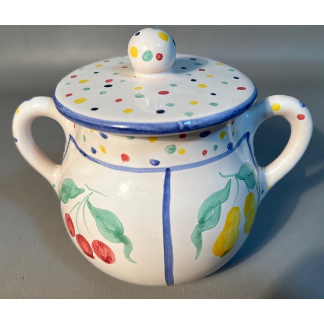 Sugar Bowl & Creamer Fruit Bouquet Mesa International Italy Fruits and Polka Dots For Sale - Image 4 of 6