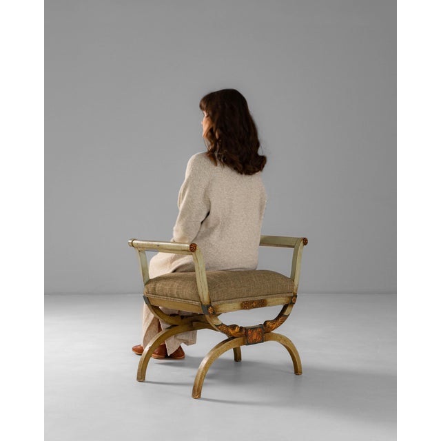 Neoclassical 1920s Italian Neoclassical Curule Stool With Upholstered Seat For Sale - Image 3 of 18